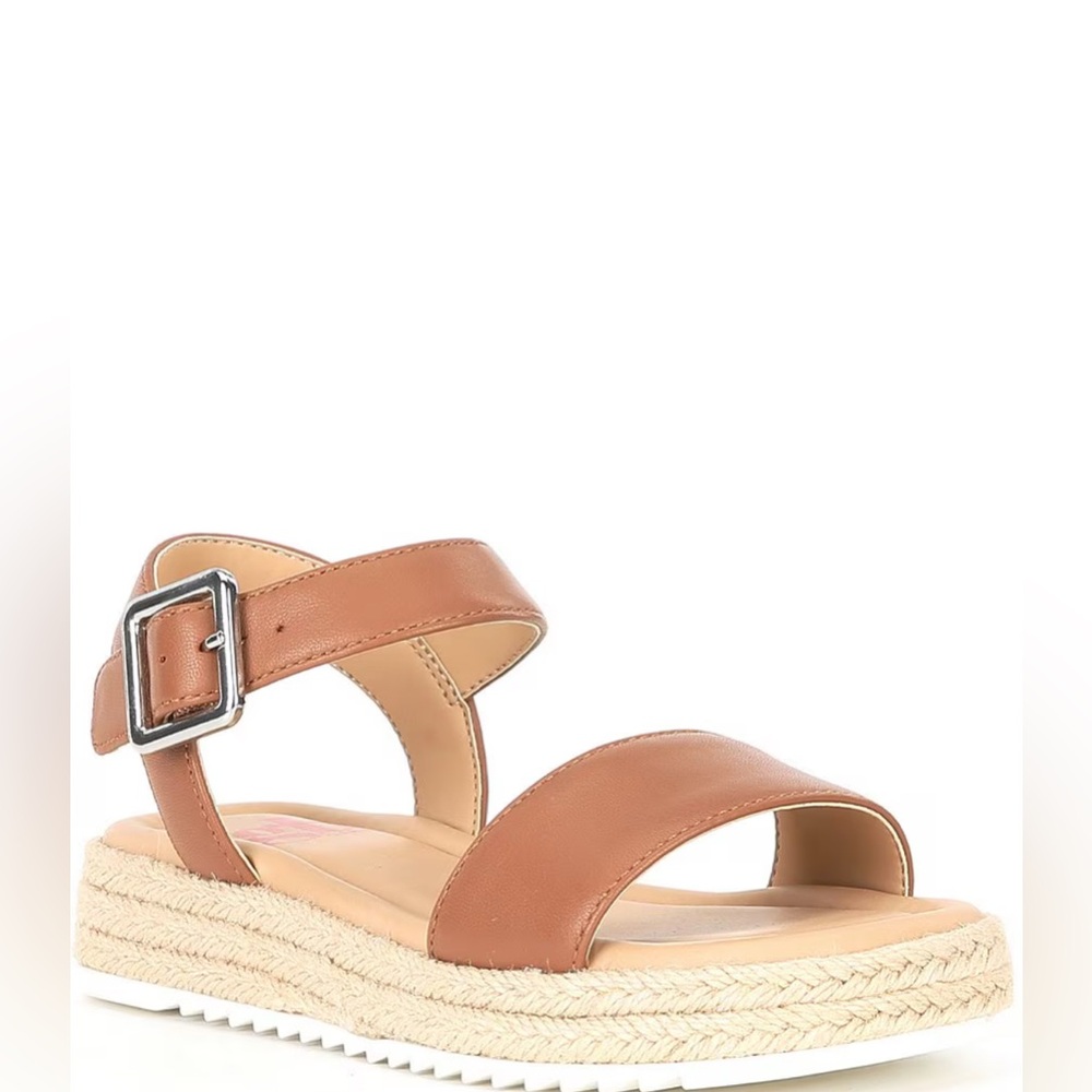 Girl’s Tan Leather Buckle Strap Wedge Sandals, Size 2 Little Girl
